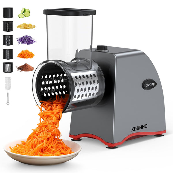 XGOBHC Electric Grater & Salad Maker with 5 Replaceable Stainless Blades -Silver - Like New