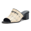 KL154474 KARL LAGERFELD WOMEN'S HARFORD HEELED SANDAL MULE, SIZE 10, NAT/BLK - Like New