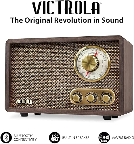 Victrola Retro Wood Bluetooth FM/AM Radio Rotary Dia VRS-2800-ESP - Espresso Like New