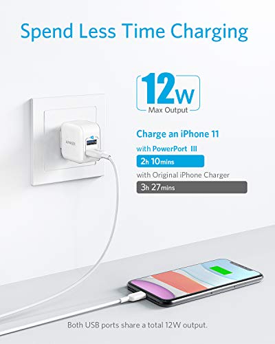 ANKER POWERPORT III 2-PORT 12W USB WALL CHARGER (3- PACK) WALL PLUG- WHITE Like New