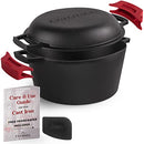 CUISINEL CAST IRON DUTCH OVEN 5-QUART DEEP POT PRESEASONED 2-in-1 - BLACK - Like New