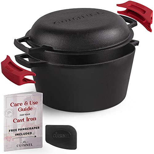 CUISINEL CAST IRON DUTCH OVEN 5-QUART DEEP POT PRESEASONED 2-in-1 - BLACK - Like New