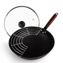 ABANGDUN Carbon Steel Wok Pan, Round Bottom Wok & Stir-Fry Pans, 13.4", Black - Like New