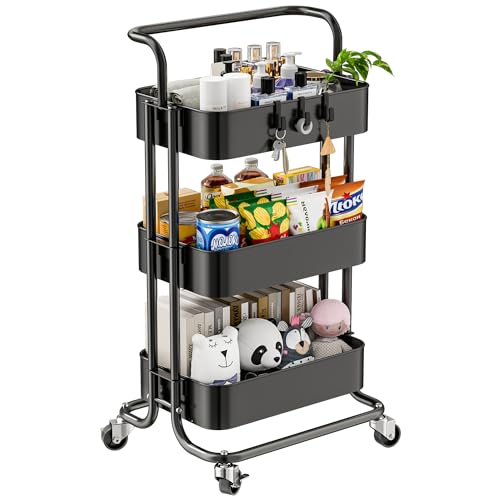 YIPPPPE 3 TIER MESH UTILITY CART, ROLLING METAL ORGANIZATION CART- BLACK - Like New