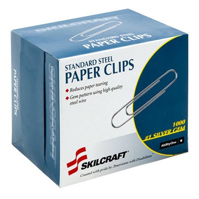 SKILCRAFT PAPER CLIPS, STEEL, SILVER, 1000/BOX - SILVER - Brand New