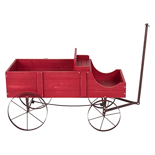 SHINE COMPANY DECORATIVE WAGON GARDEN PLANTER WOODEN WAGON YARD - RED - Like New