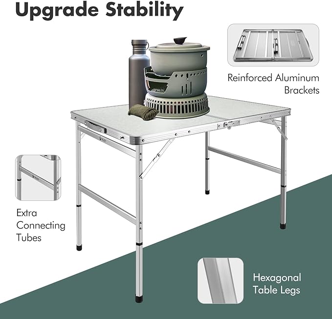 VILLEY Folding Camping Table Portable Lightweight Adjustable VY133001AE - White - Like New