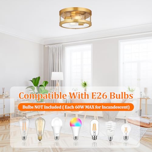 BRIGHTEVER 2-LIGHT GOLD CLOSE TO CEILING LIGHT FIXTURE - GOLD - Like New