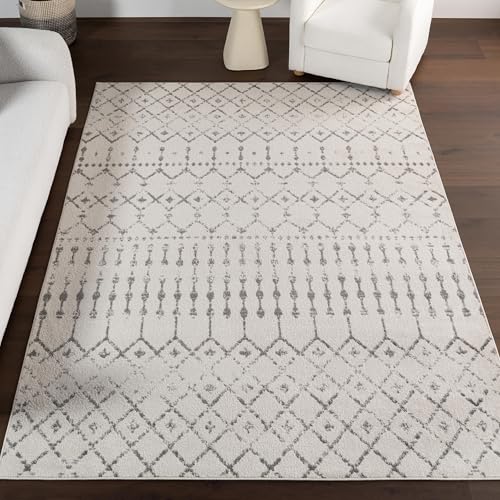 NULOOM 5X7 MOROCCAN BLYTHE AREA RUG GREY FADED BOHEMIAN DESIGN STAIN RESISTANT - Brand New