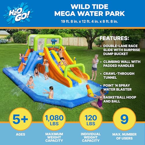 BESTWAY HTG H2OGO! 19'8" X 12'4" X 8'8" WILD TIDE MEGA WATER PARK (53368E) BLUE - Like New