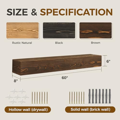 YLYHSST 60" Rustic Wood Mantel Bracket - Brown - HOLLOW - Like New
