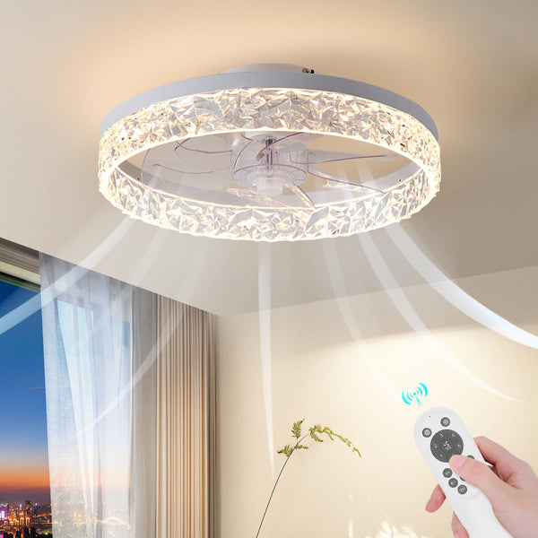 AHAWILL FLUSH MOUNT CEILING FAN WITH LIGHT 15.7" REVERSIBLE DIMMABLE - WHITE - Like New