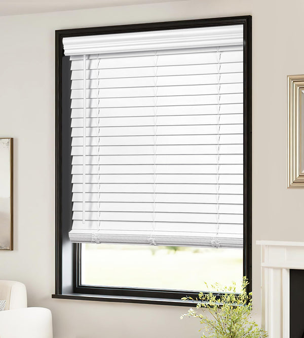 LazBlinds 2-inch Cordless Faux Wood Blinds with Royal Valance Room Darkening - Like New
