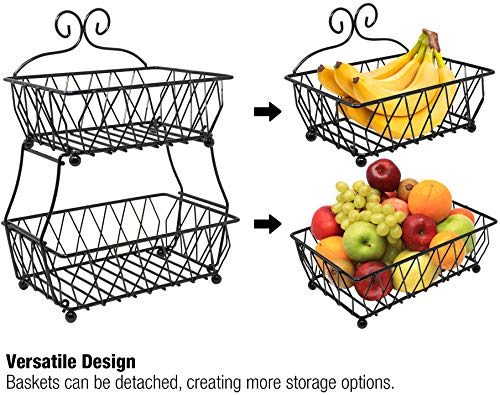 SORBUS FRUIT BASKET DISPLAY STAND, 2-TIER - RECTANGULAR ANTIQUE METAL - BLACK - Like New
