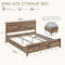 KING FARMHOUSE WOOD BED FRAME SLIDING BARN DOOR STORAGE CABINETS - LIGHT BROWN - Like New