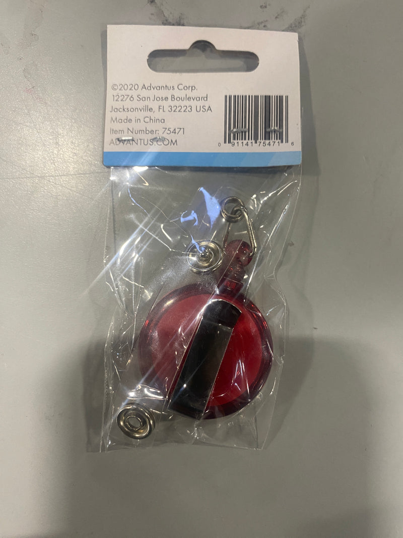 ADVANTUS TRANSLUCENT RETRACTABLE ID CARD REEL, 30" EXTENSION, RED, SINGLE - Like New