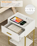 OIIOKUKU NIGHTSTAND WITH CHARGING STATION BEDSIDE TABLE HZ1086 - WHITE - Like New