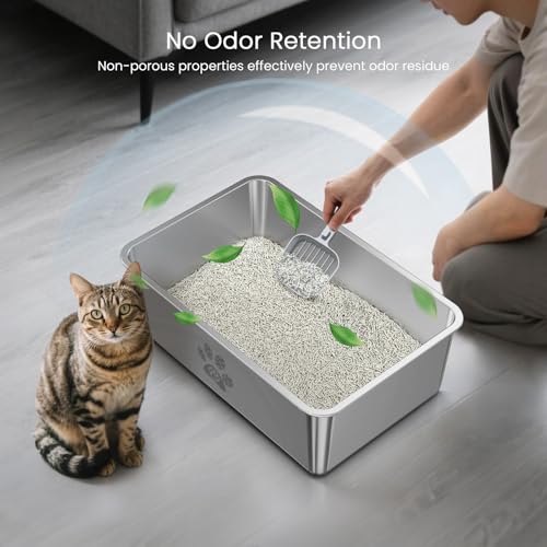 PWTAA STAINLESS STEEL CAT LITTER BOX HIGH METAL KITTEN LITTER PAN, 23.6", COPPER - Like New