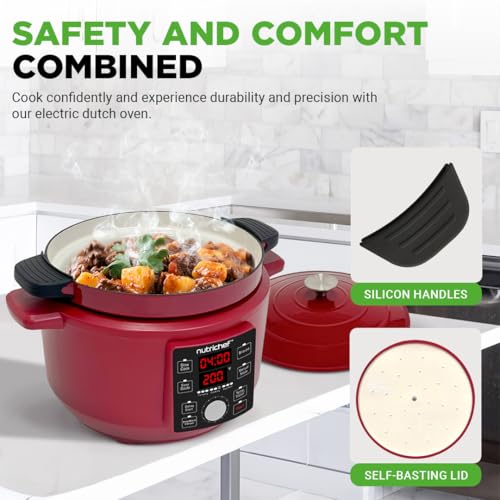 NUTRICHEF 6 QUART ELECTRIC DUTCH OVEN 1500W 5-IN-1, NCZTS60DR - RED - Brand New