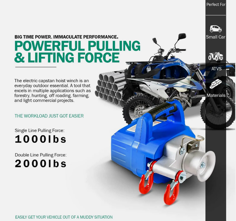 Landworks Electric Towing Capstan Winch Hoist Portable Cordless Brushless - Blue - Like New