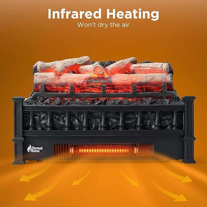 TURBRO Eternal Flame 20Inch Infrared Quartz Electric Fireplace Log Heater BLACK - Like New