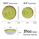 TP 12-PIECE DINNERWARE SET MELAMINE DISHES AND BOWLS SET WITH PLATES - GREEN - Like New