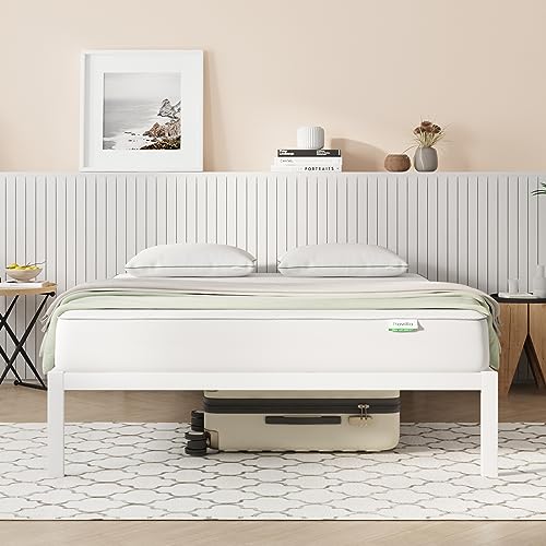 Novilla Queen Bed Frame, Metal Platform Bed Frame, Wood Slat Support - White - Like New