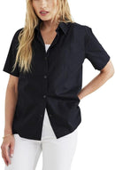 DOCKERS REGULAR FIT SHORT SLEEVE BUTTON DOWN SHIRT - SIZE: WOMEN M - BLACK - Brand New