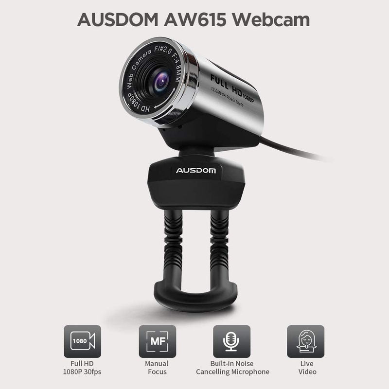 AUSDOM Full HD 1080P Wide Angle View Webcam with Anti-Distortion AW615 New