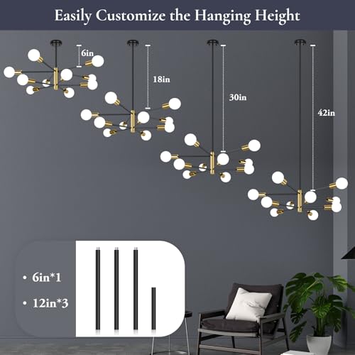 BESLOWE 10-LIGHT MODERN SPUTNIK CHANDELIER, JP2034.10BKGD - BLACK & GOLD - Like New