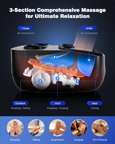 KNQZE FOOT MASSAGER WITH HEAT AND REMOTE SHIATSU FITS UP TO MEN SIZE 12 - BLACK - Like New