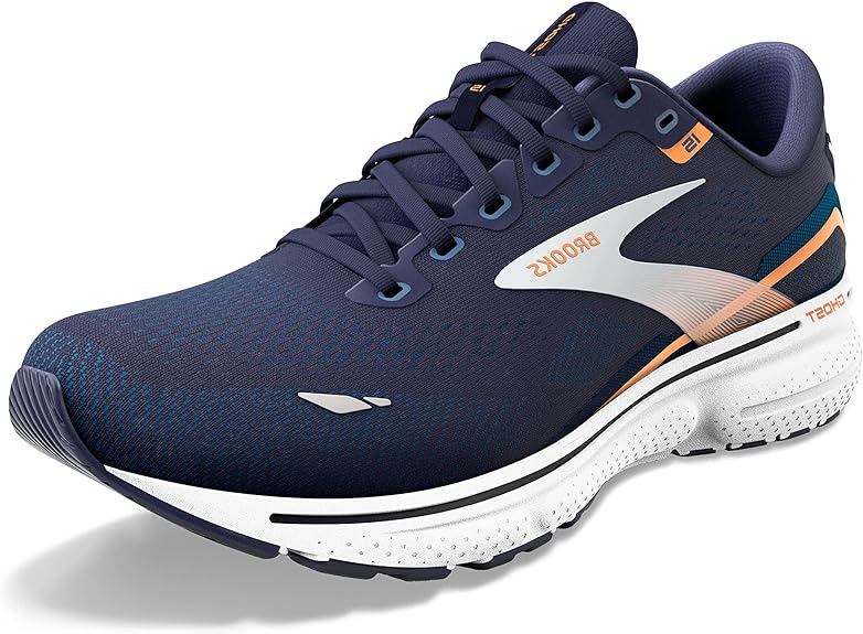 BROOKS MEN'S GHOST 15 RUNNING SHOE - PEACOAT/BLUE/ORANGE POP - SIZE 9 - Like New