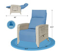 ZZWHOM WHITE WICKER RECLINING OUTDOOR CHAISE LOUNGE CUP HOLDER - BLUE/WHITE - Like New