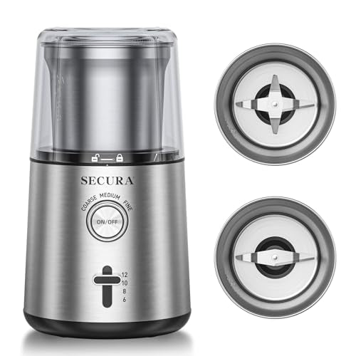 SECURA ELECTRIC COFFEE GRINDER AND BLADE CG9701BA-UL - SILVER - Like New