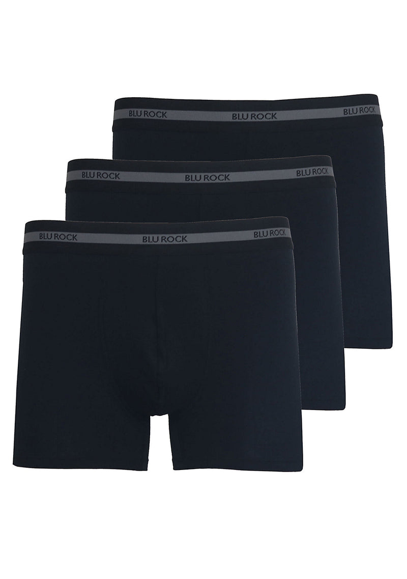 BLU ROCK MEN'S COTTON FLEX STRETCH BOXER BRIEFS-3 PACK - SIZE: MEN L - BLACK - Like New