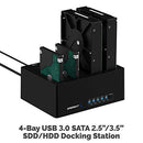 SABRENT 4-BAY USB 3.0 DOCKING STATION 2.5” 3.5” SATA HDD SSD TRAYLESS - BLACK - Like New