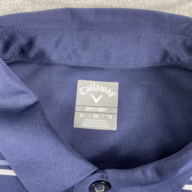 CALLAWAY SHIRT MEN'S NAVY BLUE WHITE STRIPED SHORT SLEEVE GOLF POLO - L - NAVY - Brand New
