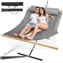 EVERYFUN 2 PERSON OUTDOOR HAMMOCK WITH STAND COTTON ROPE HAMMOCK DC300 - GRAY - Like New