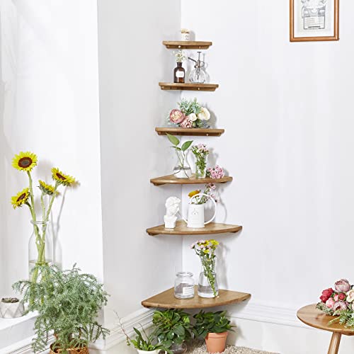 Corner Shelf, 12" Solid Oak Wood Floating Corner Shelves Wall Mount Round End - Like New