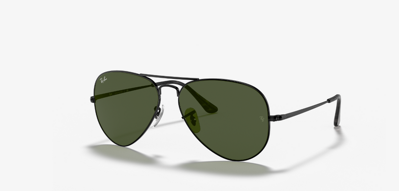RAY-BAN RB3689 914831 58-14 AVIATOR METAL II BLACK FRAME GREEN LENSES 55MM - Like New