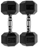 FITVIDS Premium Rubber Encased Hex Dumbbell, 25LB Pair - BLACK - Like New