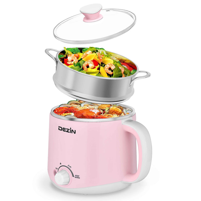 DEZIN ELECTRIC POT WITH STEAMER, STAINLESS STEEL ELECTRIC COOKER 1.6 LITER Like New