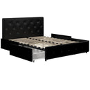 DHP DAKOTA QUEEN UPHOLSTERED BED WITH STORAGE DRAWERS IN BLACK FAUX LEATHER - Like New