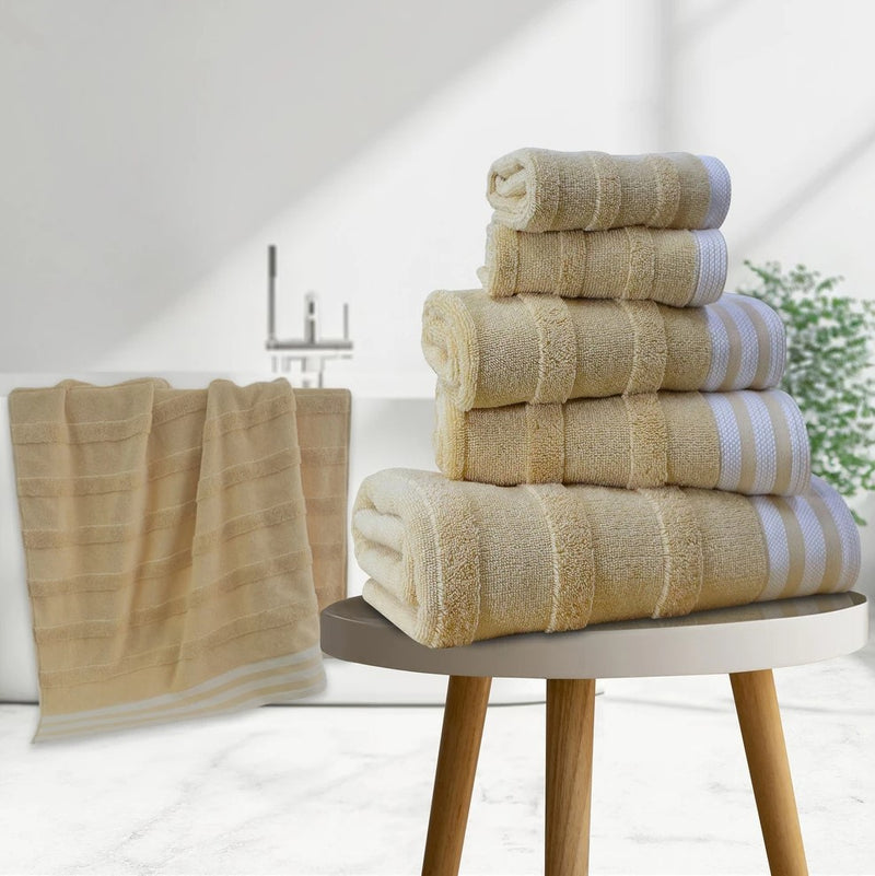 KATHY IRELAND 6-PIECE JACQUARD STRIPE KYOTO TOWEL SET - LINEN - Brand New