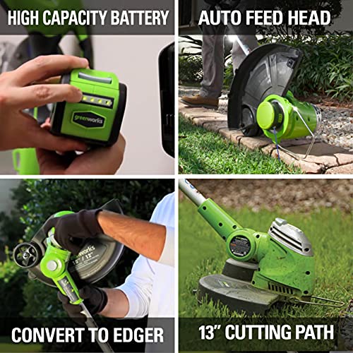 GREENWORKS 40V 13" STRING TRIMMER/EDGER BATTERY/CHARGER NOT INCLUDED - GREEN - Like New