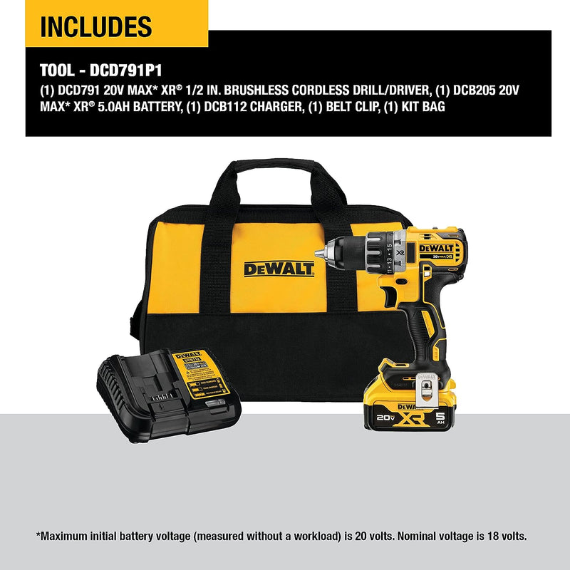 DeWalt 20V MAX XR Cordless Brushless 1/2 in Drill/Driver DCD791P1 - Black/Yellow - Like New