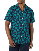 AMAZON ESSENTIALS MENS VACATION COTTON BUTTON-DOWN RESORT SHIRT - NAVY PALM LEAF - Brand New