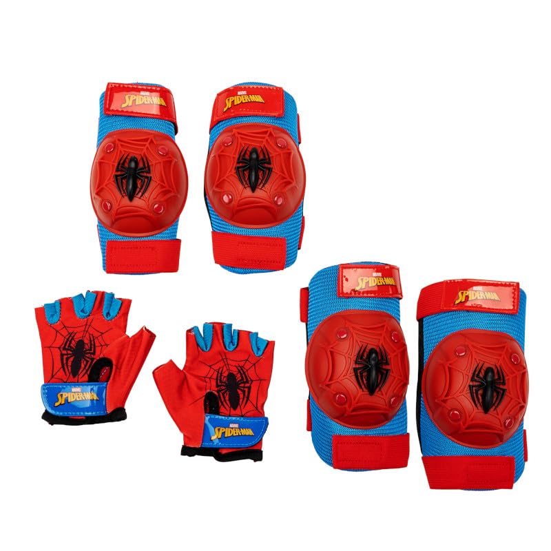 MARVEL SPIDER-MAN KIDS' BIKE PAD AND GLOVE SET - BLUE/RED - Like New