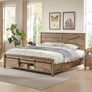 KING FARMHOUSE WOOD BED FRAME SLIDING BARN DOOR STORAGE CABINETS - LIGHT BROWN - Like New