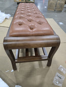 LYDIA 58" STORAGE BENCHES PU LEATHER UPHOLSTERED BED BENCH SOLID - CARAMEL BROWN - Like New